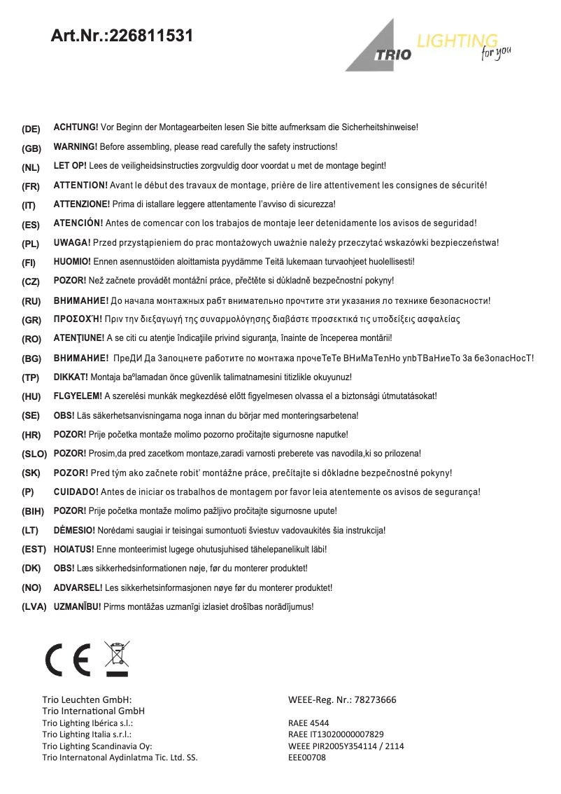 Page n°1 - Manuel utilisateur Trio Lighting Snake 226811531