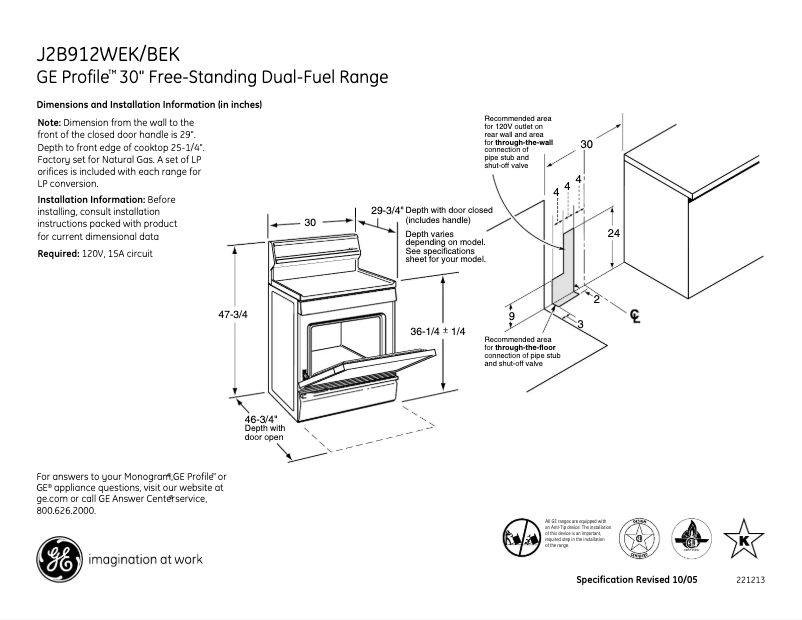 Image de la première page du manuel de l'appareil Profile J2B912BEKBB