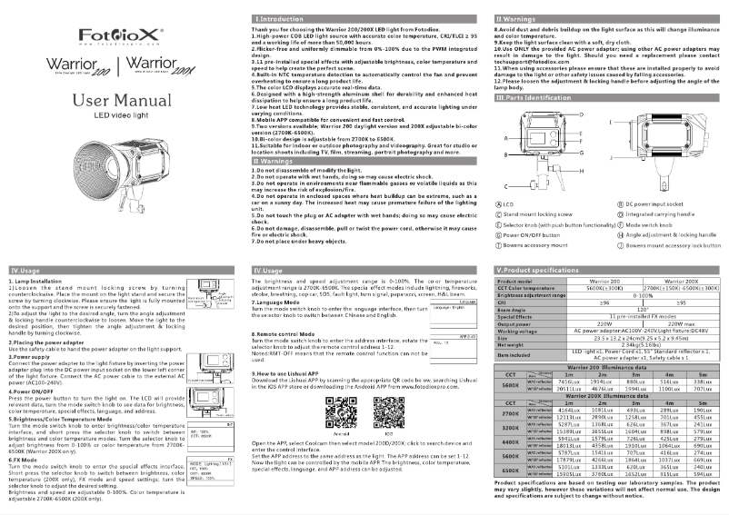 Page n°1 - Manuel utilisateur Fotodiox Pro Warrior 200