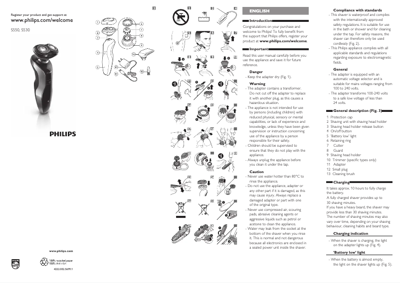 Page n°1 - Manuel utilisateur Philips Shaver series 500 S550