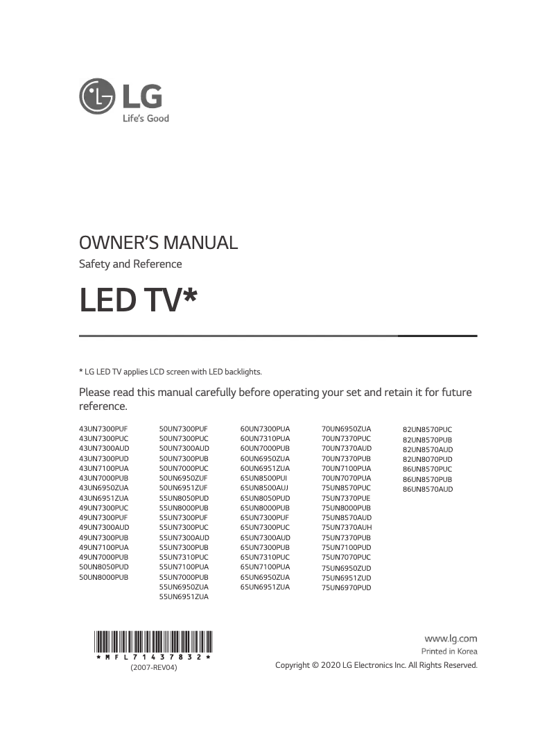 Page n°1 - Manuel utilisateur LG 65UN7300PUF