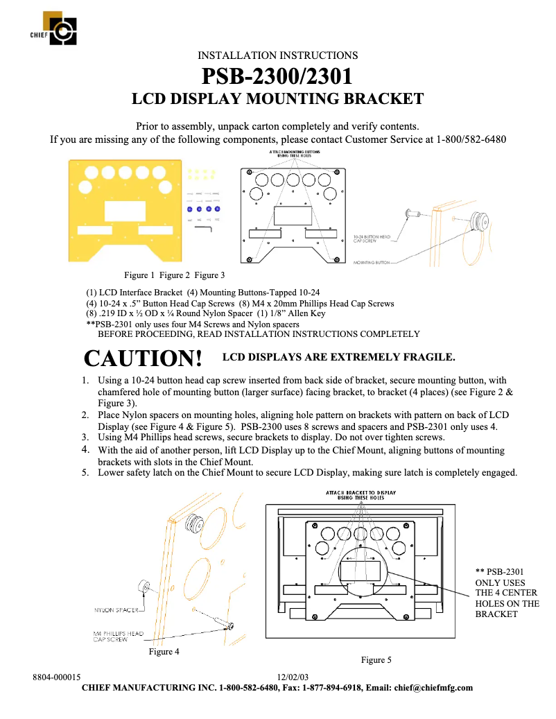 Page 1 de la notice Manuel utilisateur Chief PSB2301