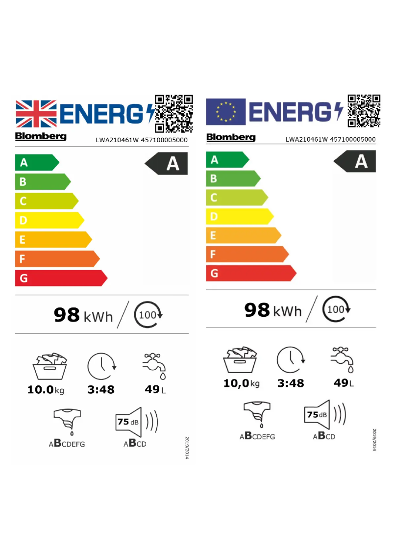 Page n°1 - Label énergétique Blomberg LWA210461W