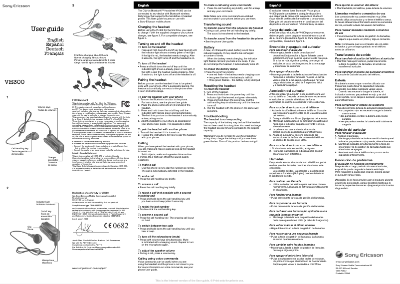 Page 1 de la notice Manuel utilisateur Sony VH300