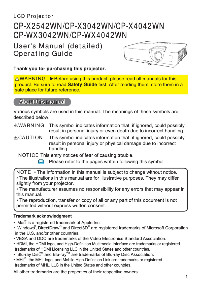 Página 1 del manual Manual de usuario Hitachi CP-X2542