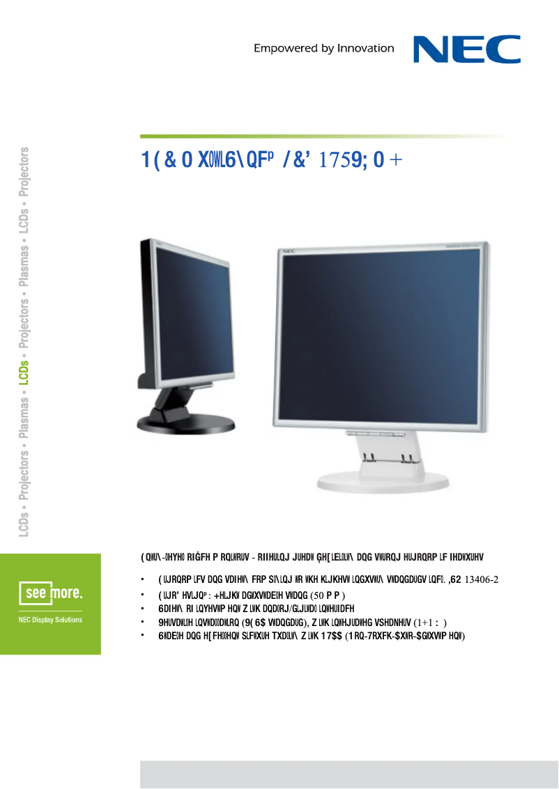 Página 1 del manual Ficha técnica NEC MultiSync LCD175VXM+