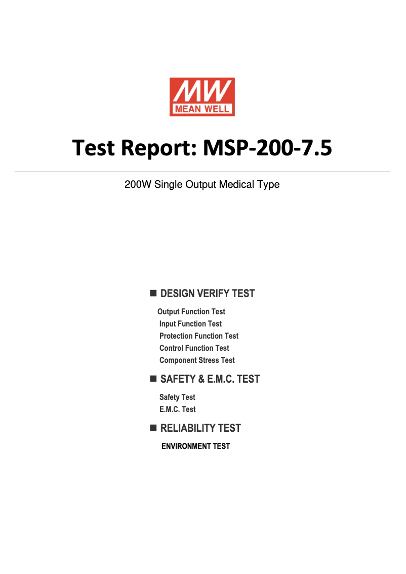 Page n°1 - Fiche technique Mean Well MSP-200-7.5