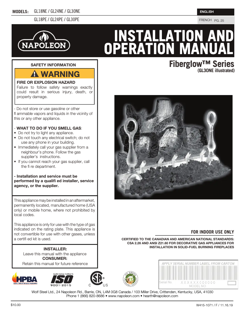 Image de la première page du manuel de l'appareil Fiberglow 24