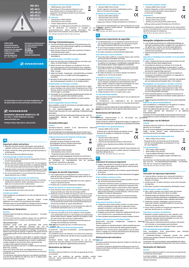 Page 1 de la notice Manuel utilisateur Sennheiser HD 471G