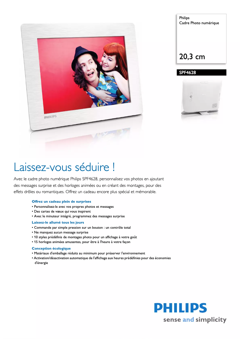 Page 1 de la notice Fiche technique Philips SPF4628
