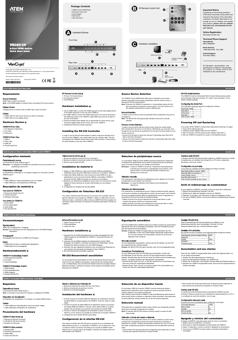 Page 1 de la notice Manuel utilisateur ATen VS0801H