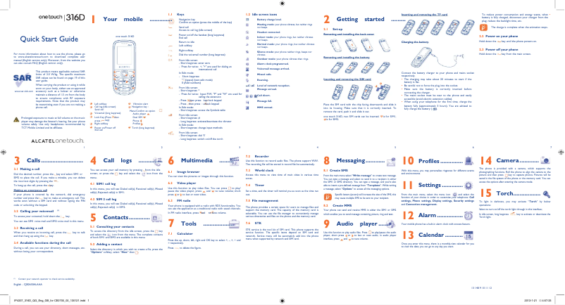 Image de la première page du manuel de l'appareil One Touch 316D