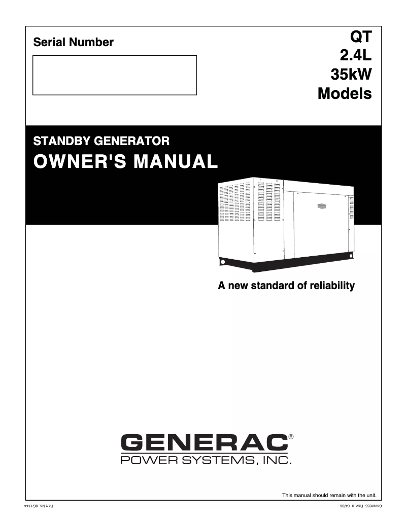Page n°1 - Manuel utilisateur Generac QT03524AVSN