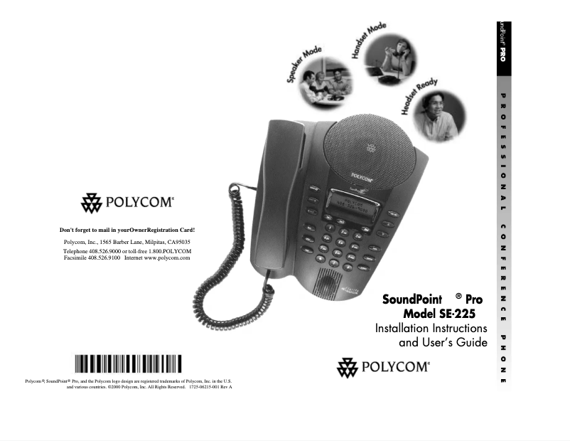 Page 1 de la notice Manuel utilisateur Polycom SoundPoint Pro SE-225