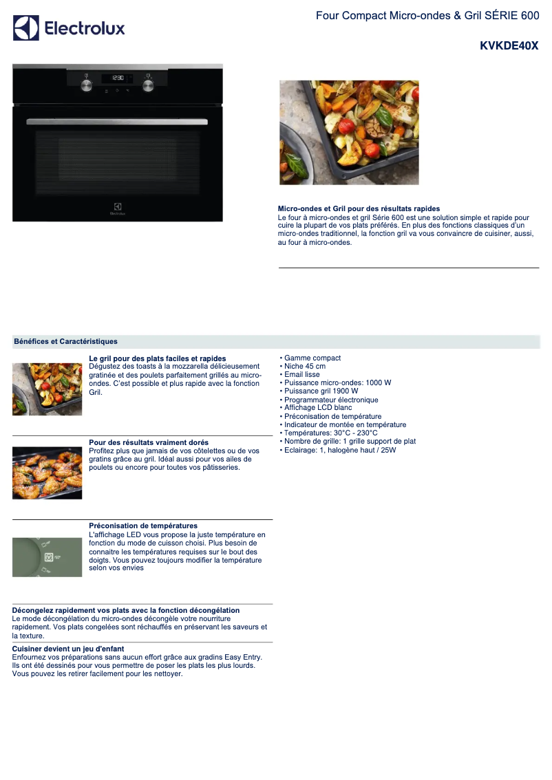 Page n°1 - Fiche technique Electrolux KVKDE40X