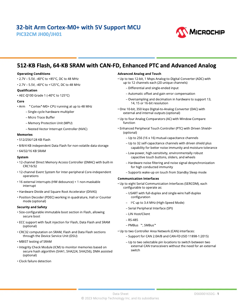 Imagen de la primera página del manual del dispositivo PIC32CM2532JH00032