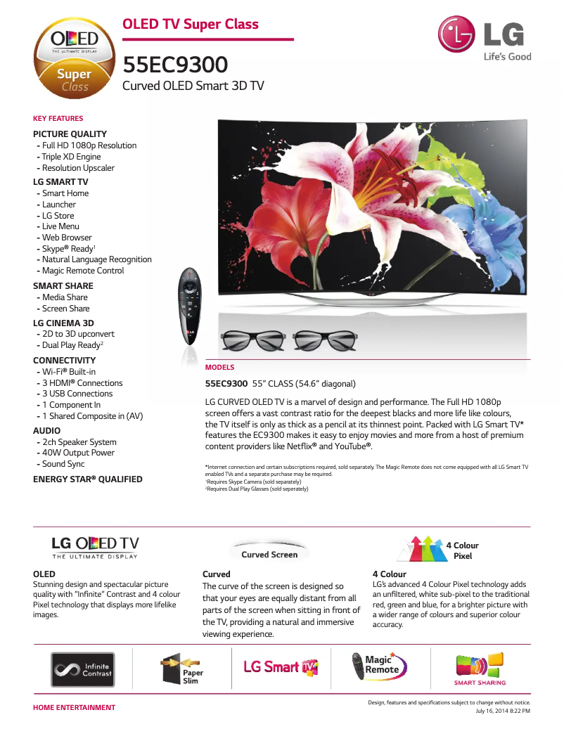 Page n°1 - Fiche technique LG 55EC9300