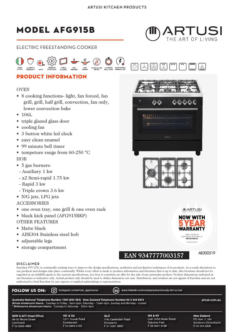 Page n°1 - Fiche technique Artusi AFG915BKP