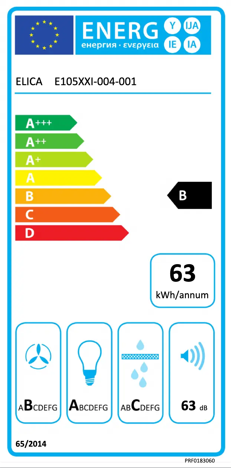 Page 1 de la notice Label énergétique Elica ZENITH PRF0183060