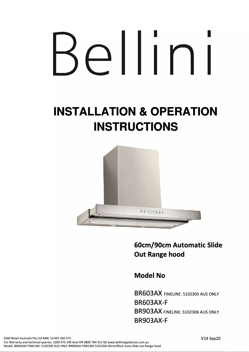 Page 1 de la notice Manuel utilisateur Bellini BR903GCX-1