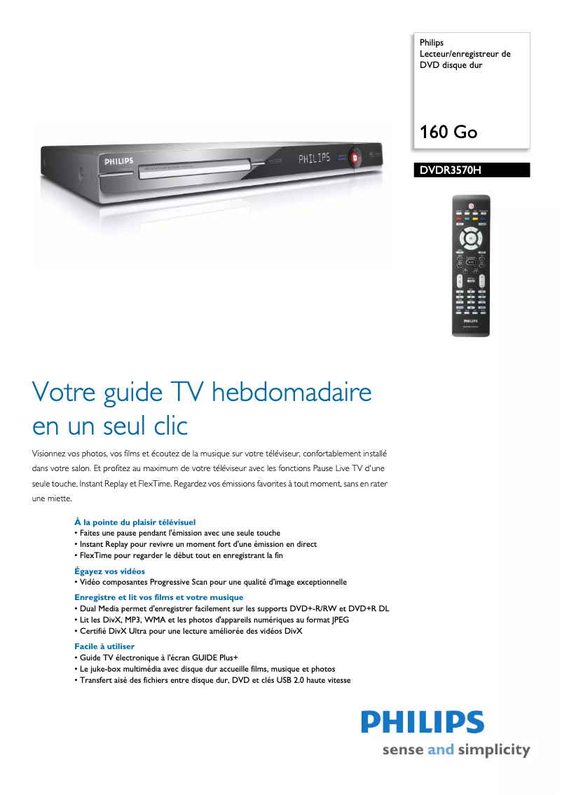 Page n°1 - Fiche technique Philips DVDR3570H