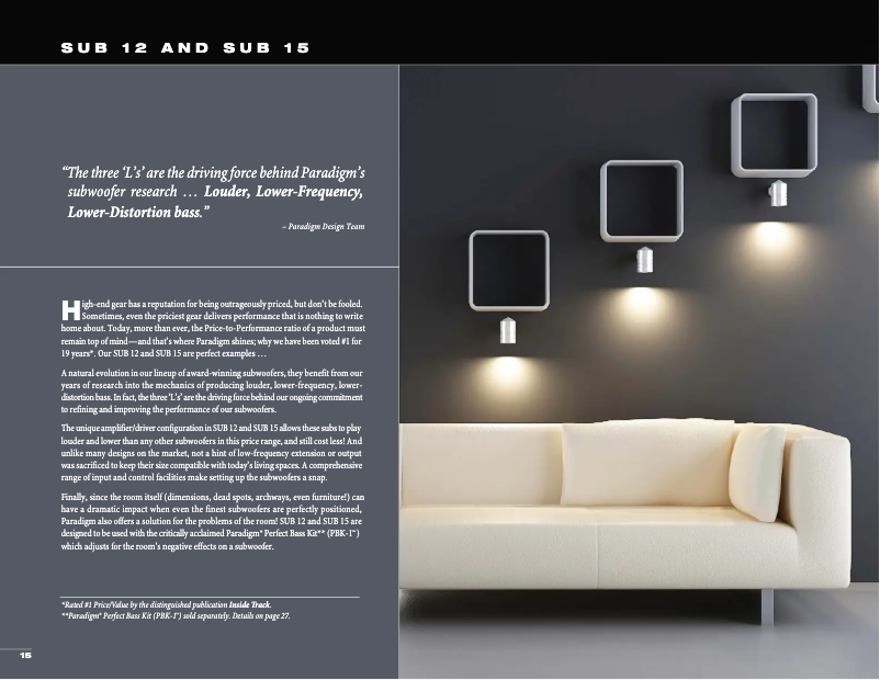 Page n°1 - Fiche technique Paradigm Studio SUB 15