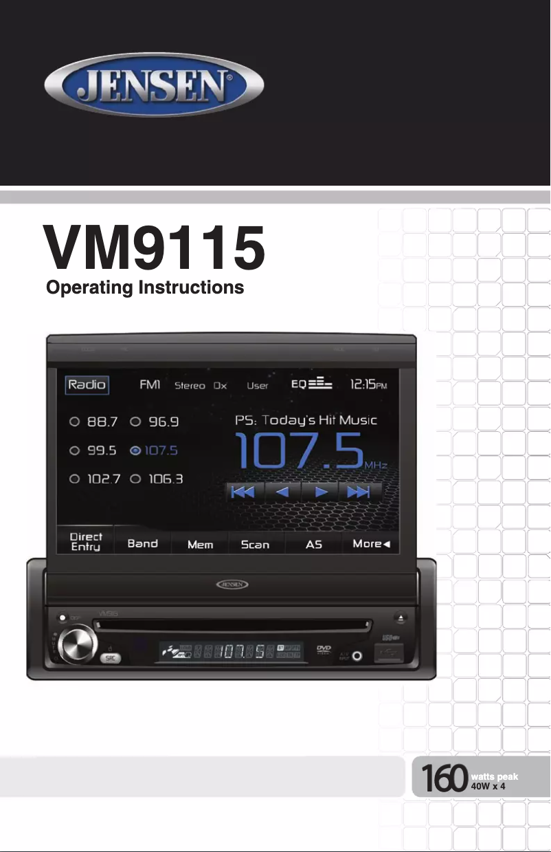 Page 1 de la notice Manuel utilisateur Jensen VM9115