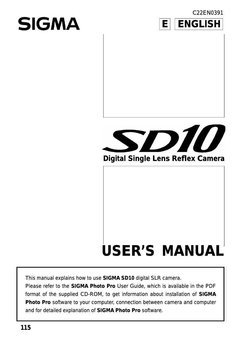 Page n°1 - Manuel utilisateur Sigma SD10