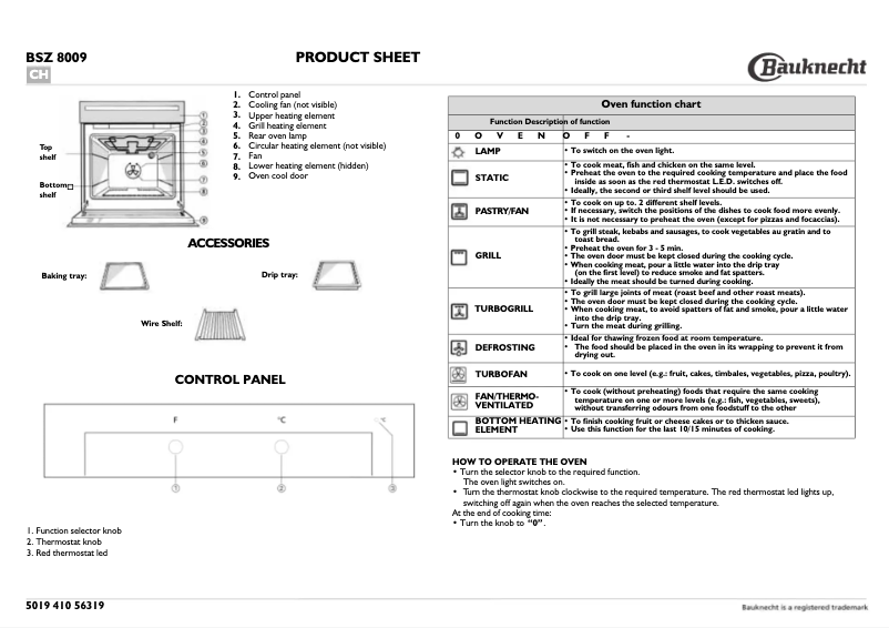 Page n°1 - Manuel utilisateur Bauknecht BSZ 8009
