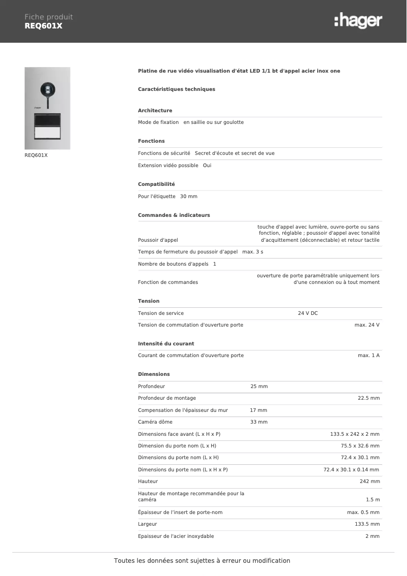 Image de la première page du manuel de l'appareil REQ601X