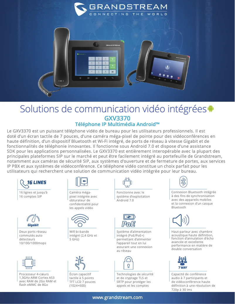 Page 1 de la notice Fiche technique Grandstream GXV3370