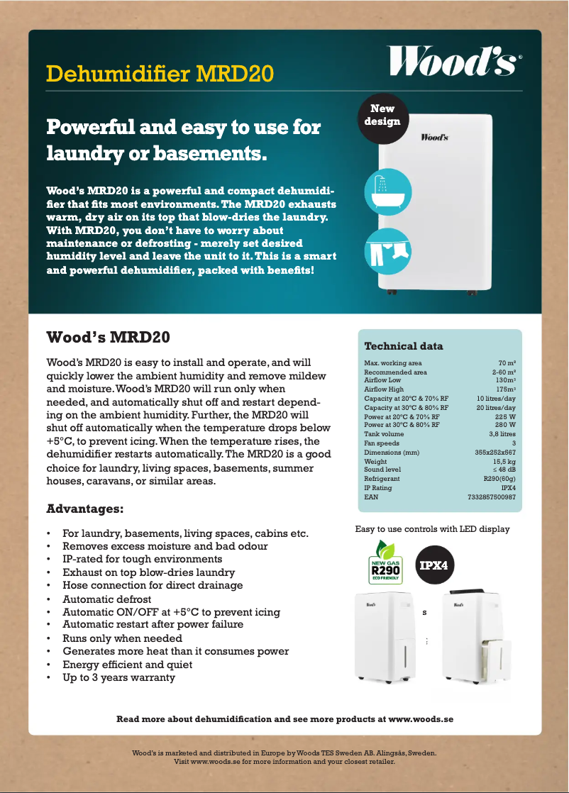 Page 1 de la notice Fiche technique Wood's MRD20