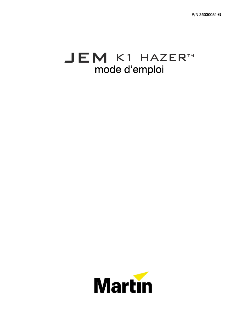 Page n°1 - Manuel utilisateur Martin JEM K1 Hazer