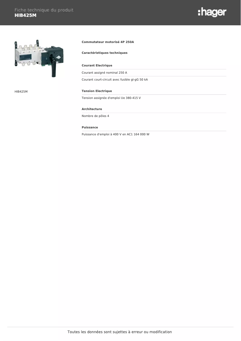 Image de la première page du manuel de l'appareil HIB425M