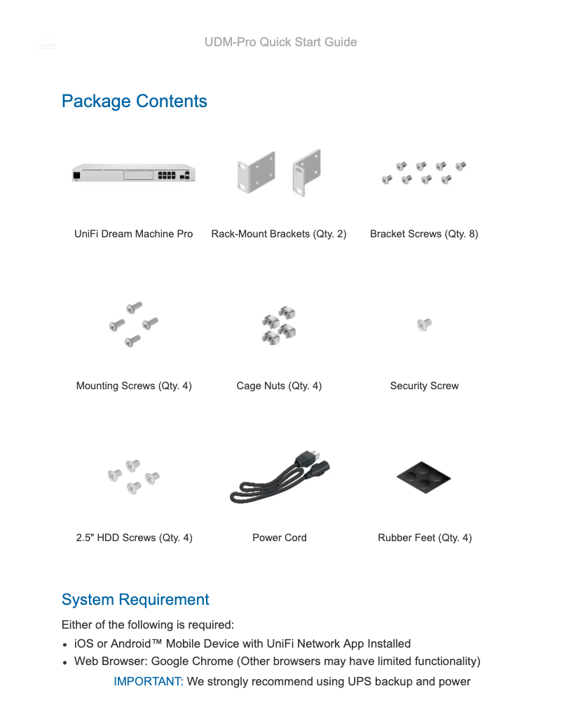 Image de la première page du manuel de l'appareil UniFi Dream Machine Pro