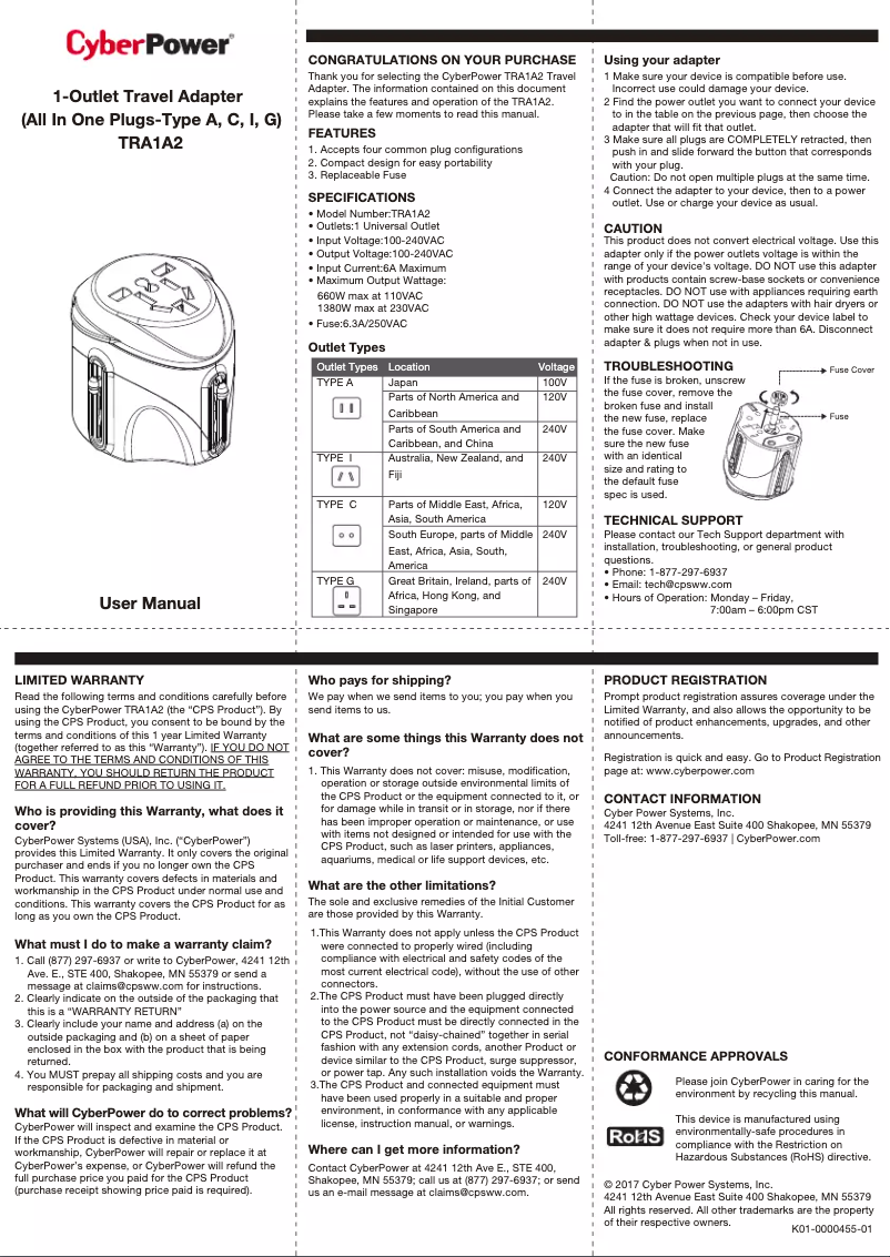 Page 1 de la notice Manuel utilisateur CyberPower TRA1A2