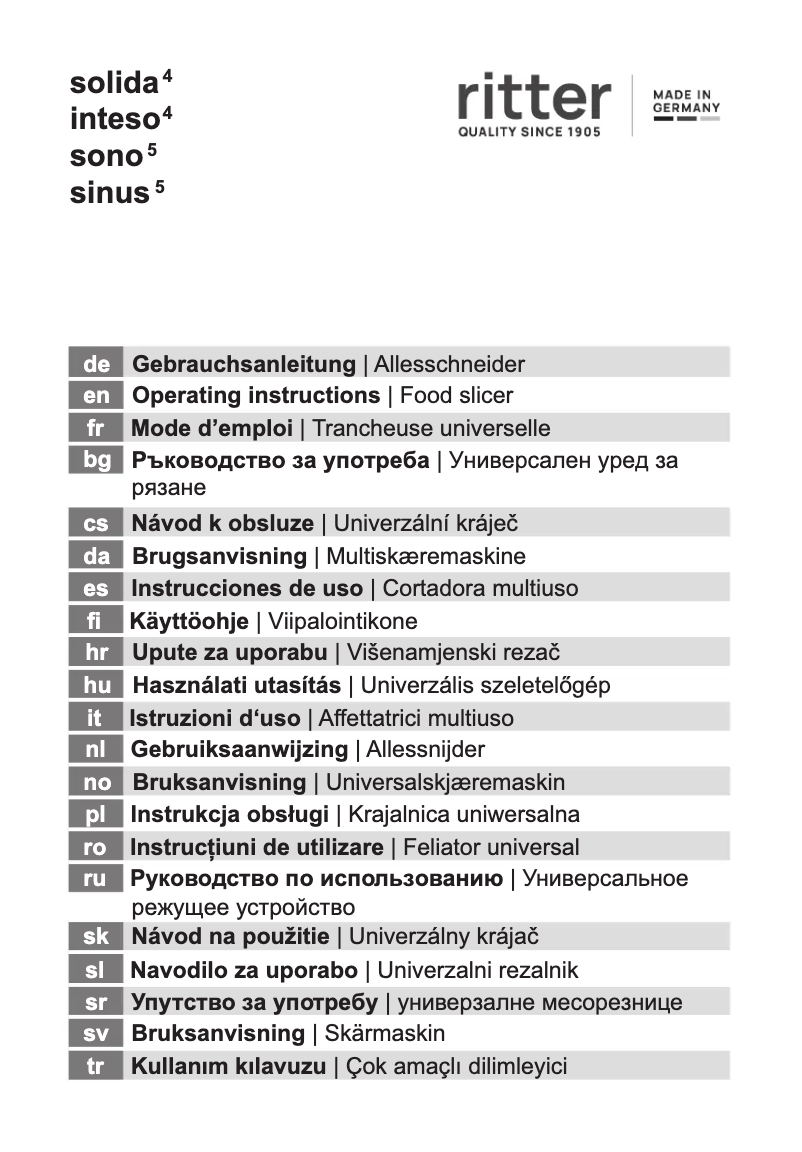 Page 1 de la notice Manuel utilisateur Ritter Sono 5