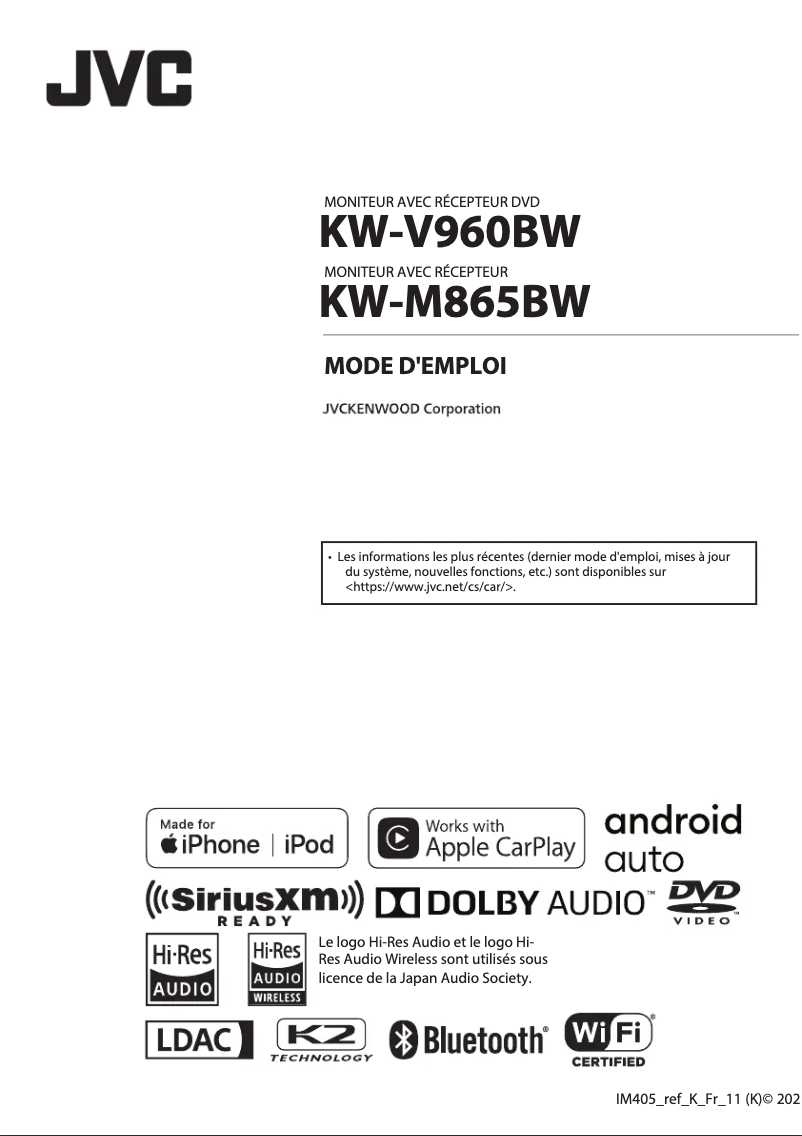 Page 1 de la notice Manuel utilisateur JVC KW-V960BW