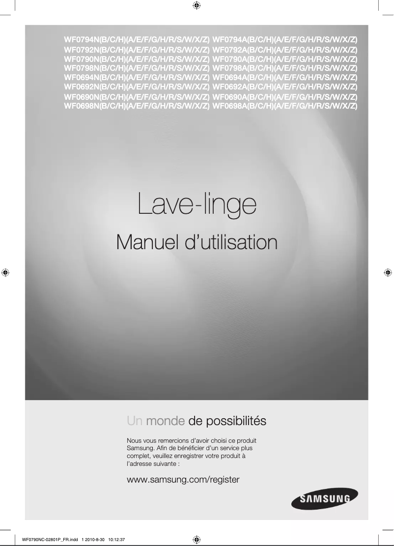 Page 1 de la notice Manuel utilisateur Samsung WF0692NCX