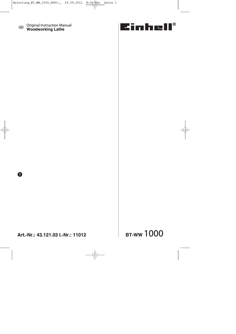Page n°1 - Manuel utilisateur Einhell BT-WW 1000