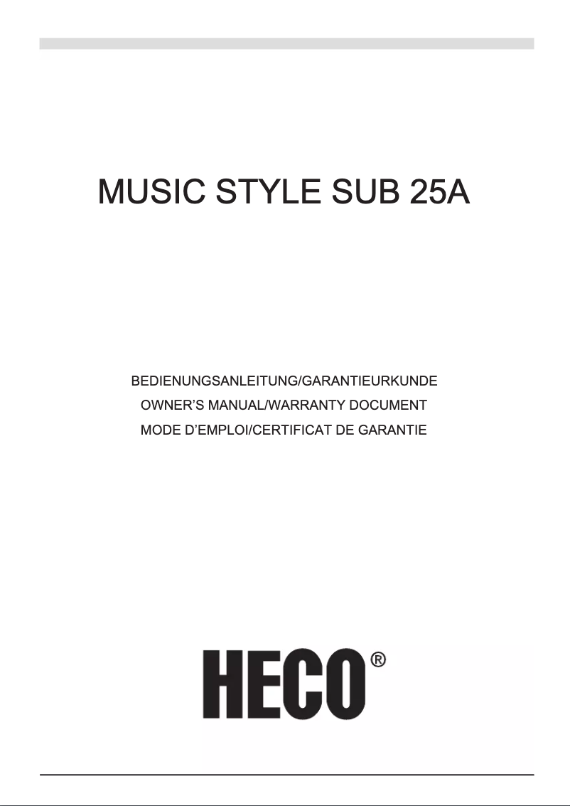 Page 1 de la notice Manuel utilisateur Heco Music Style Sub 25 A