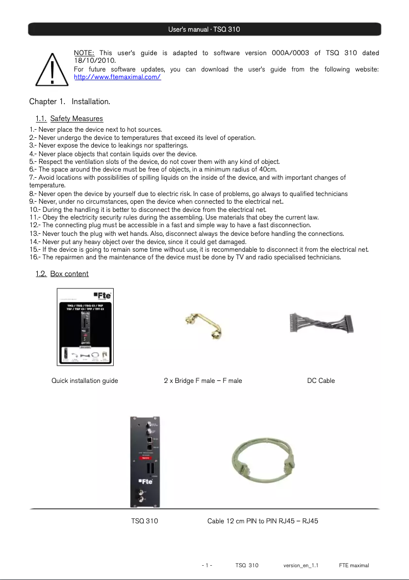 Image de la première page du manuel de l'appareil TSQ 310