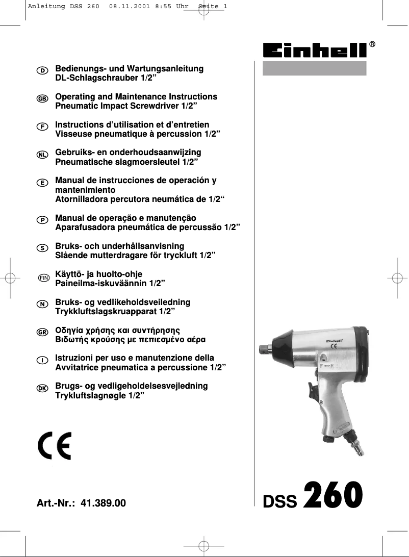 Page 1 de la notice Manuel utilisateur Einhell DSS 260