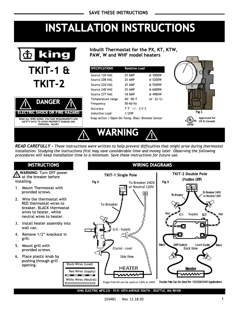 Page n°1 - Manuel utilisateur King TKIT-1B