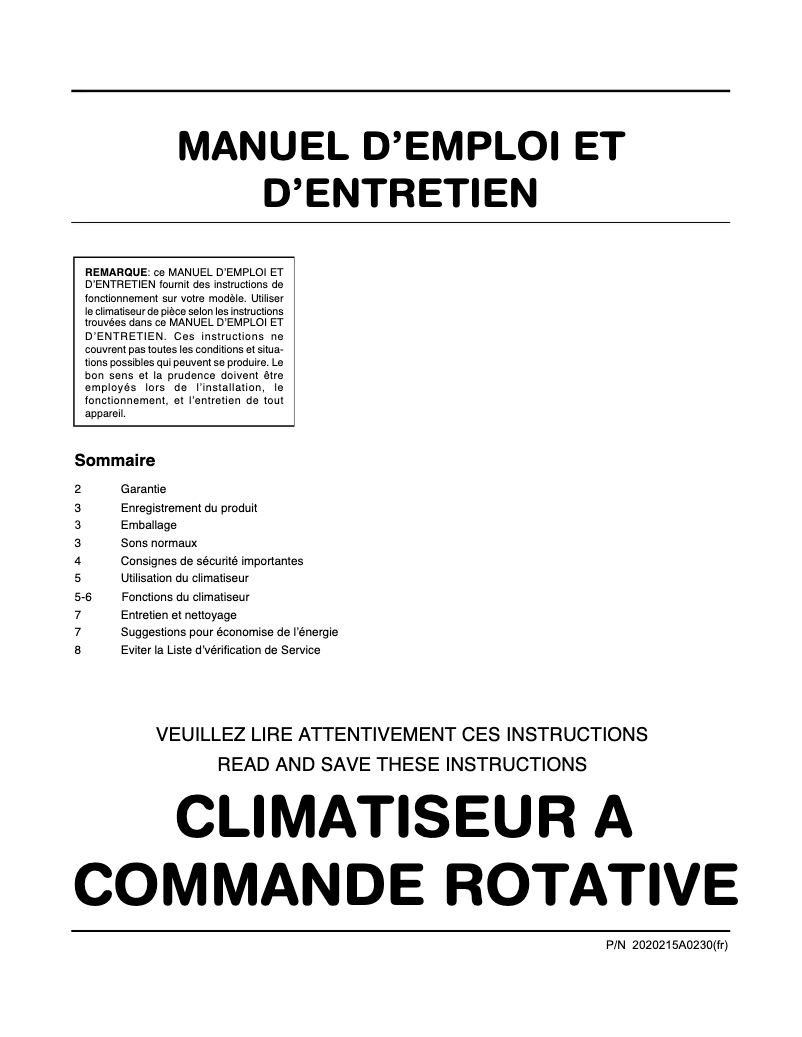 Page 1 de la notice Manuel utilisateur Frigidaire FAC102P1A