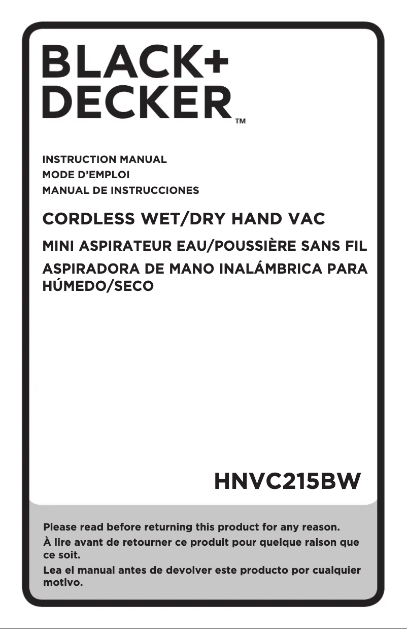 Page 1 de la notice Manuel utilisateur Black & Decker HNVC215BW52