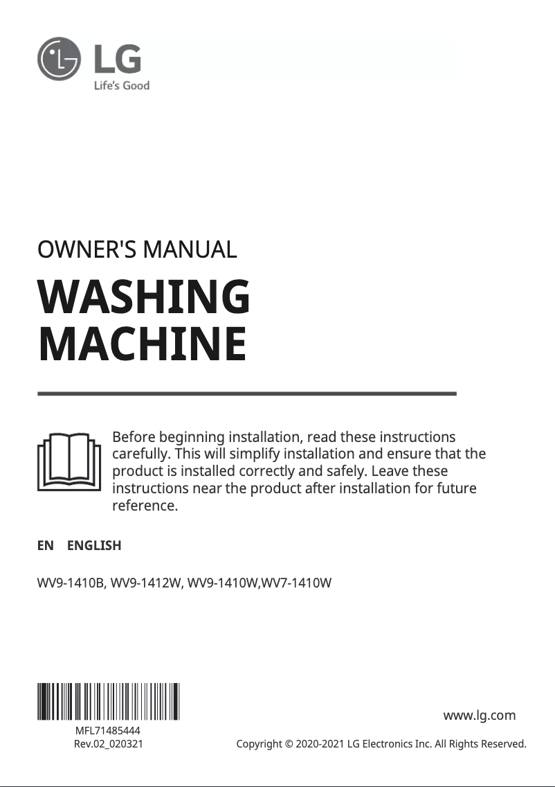 Page 1 de la notice Manuel utilisateur LG WV9-1410W