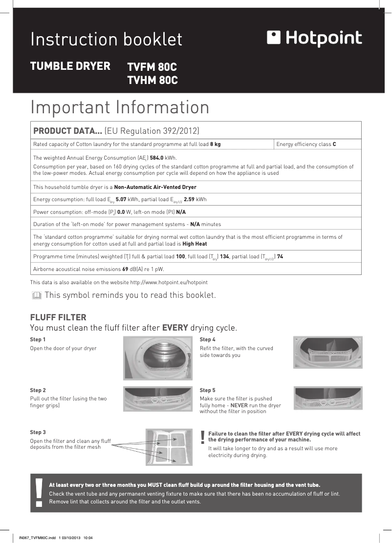Page 1 de la notice Manuel utilisateur Hotpoint TVHM 80C P Aquarius
