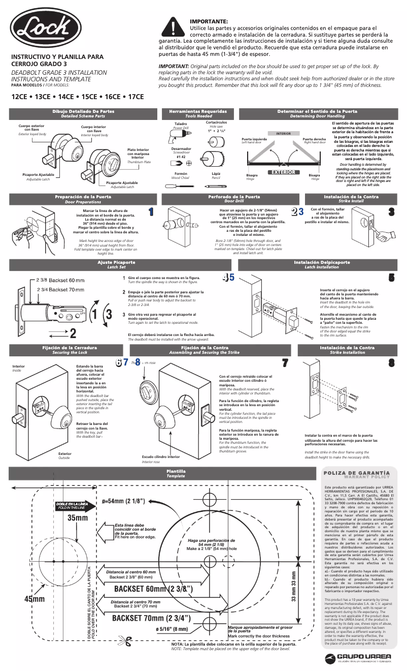 Page 1 de la notice Manuel utilisateur Urrea 17CE