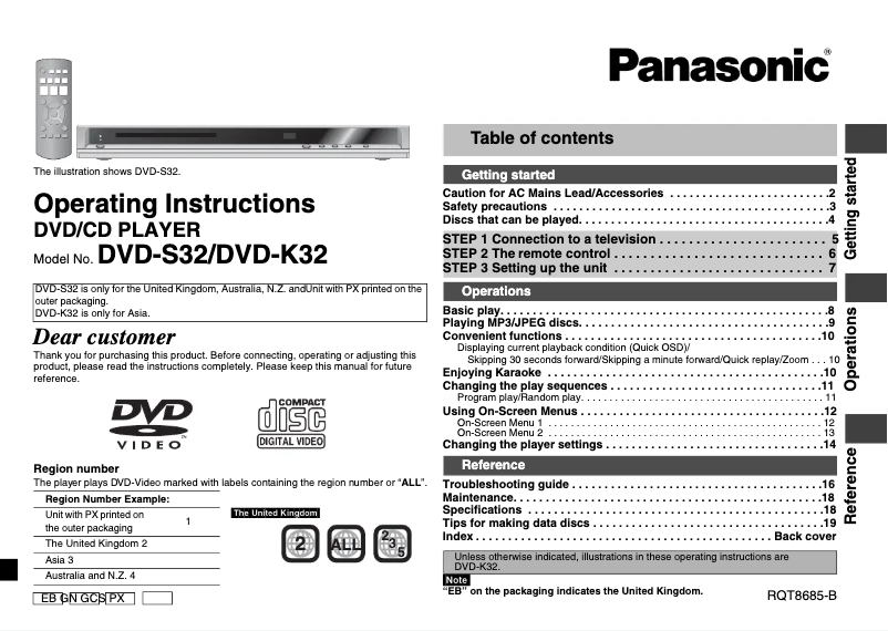 Page 1 de la notice Manuel utilisateur Panasonic DVD-S32